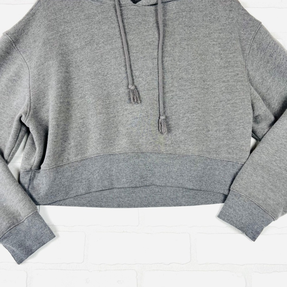 Gray Cropped Hoodie Drawstring Pullover Long Sleeve Casual Comfy xS - Picture 2 of 12